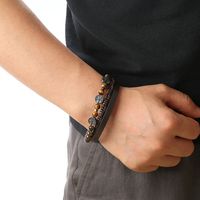 Casual Cool Style Tree Pu Leather Alloy Natural Stone Beaded Magnetic Braid Men'S Bracelets main image 5