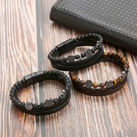Casual Cool Style Tree Pu Leather Alloy Natural Stone Beaded Magnetic Braid Men'S Bracelets main image 3