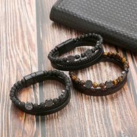 Casual Estilo De Moda Árbol Cuero Sintético Aleación Piedra Natural Con Cuentas Magnético Trenza Hombres Pulsera main image 3