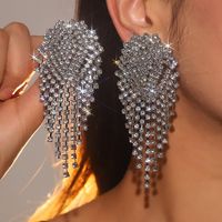1 Pair Exaggerated Shiny Tassel Inlay Alloy Artificial Diamond Drop Earrings main image 4