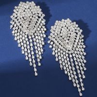 1 Pair Exaggerated Shiny Tassel Inlay Alloy Artificial Diamond Drop Earrings main image 3