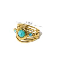 Ig Style Retro Round Stainless Steel 18k Gold Plated Natural Stone Crystal Open Rings In Bulk main image 3