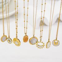 304 Stainless Steel 14K Gold Plated Simple Style Plating Inlay Star Moon Oval Natural Stone Shell Zircon Pendant Necklace main image 2