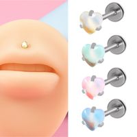 Retro Lady Gradient Color Heart Shape Stainless Steel Stone Lip Stud main image 1