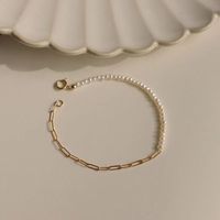 Simple Style Geometric Gold Plated Artificial Pearl Freshwater Pearl Titanium Steel Wholesale Bracelets Necklace sku image 3