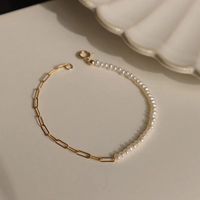 Simple Style Geometric Gold Plated Artificial Pearl Freshwater Pearl Titanium Steel Wholesale Bracelets Necklace main image 3
