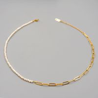 Simple Style Geometric Gold Plated Artificial Pearl Freshwater Pearl Titanium Steel Wholesale Bracelets Necklace sku image 3