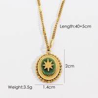304 Stainless Steel 14K Gold Plated Retro Inlay Cross Square Oval Natural Stone Shell Zircon Pendant Necklace sku image 6