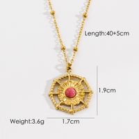 304 Stainless Steel 14K Gold Plated Retro Inlay Cross Square Oval Natural Stone Shell Zircon Pendant Necklace sku image 2
