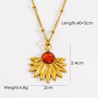 304 Stainless Steel 14K Gold Plated Retro Inlay Cross Square Oval Natural Stone Shell Zircon Pendant Necklace sku image 5