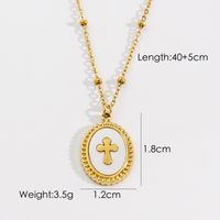 304 Stainless Steel 14K Gold Plated Retro Inlay Cross Square Oval Natural Stone Shell Zircon Pendant Necklace sku image 4