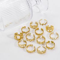 304 Stainless Steel 14K Gold Plated Basic Simple Style Plating Geometric Letter Flower Open Rings main image 4