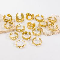 304 Stainless Steel 14K Gold Plated Basic Simple Style Plating Geometric Letter Flower Open Rings main image 1