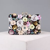 Blue Black Gold Pu Leather Flower Square Evening Bags main image 1