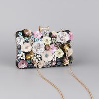 Blue Black Gold Pu Leather Flower Square Evening Bags main image 3