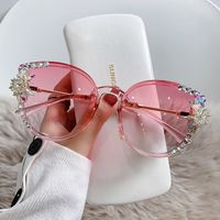 Elegant Solid Color Resin Cat Eye Diamond Full Frame Women's Sunglasses sku image 4