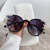 Elegant Solid Color Resin Cat Eye Diamond Full Frame Women's Sunglasses sku image 3