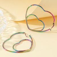 1 Pair Exaggerated Heart Shape Polishing Titanium Steel Hoop Earrings main image 4