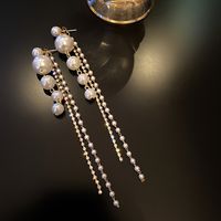 1 Paar Dame Herzform Quaste Inlay Künstliche Perle Legierung Strasssteine Tropfenohrringe main image 10