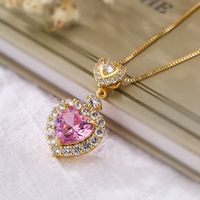 Simple Style Shiny Heart Shape Copper Plating Inlay Zircon 18k Gold Plated Pendant Necklace main image 3