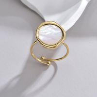 201 Stainless Steel 18K Gold Plated Wedding Asymmetrical Plating Oval Shell Open Rings main image 5