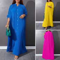 Women's Shirt Dress Casual Standing Collar Button Long Sleeve Solid Color Maxi Long Dress Daily main image 6
