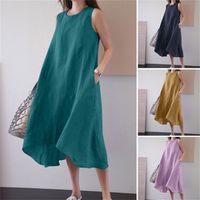 Women's Tank Dress Casual Round Neck Pocket Sleeveless Solid Color Midi Dress Daily main image 6