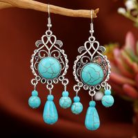 1 Pair Ethnic Style Bohemian Geometric Water Droplets Inlay Zinc Alloy Turquoise Drop Earrings main image 6