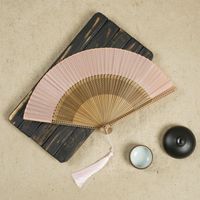 21cm Bamboo Silk Fan Wholesale Women's Archaic Folding Fan Tassel 6-inch Scenic Spot Travel Photo Fan Wholesale sku image 4
