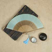 21cm Bamboo Silk Fan Wholesale Women's Archaic Folding Fan Tassel 6-inch Scenic Spot Travel Photo Fan Wholesale sku image 2