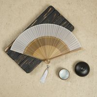 21cm Bamboo Silk Fan Wholesale Women's Archaic Folding Fan Tassel 6-inch Scenic Spot Travel Photo Fan Wholesale sku image 3