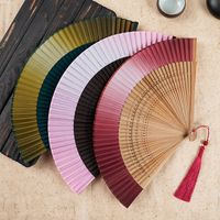 Fan Folding Fan Antique Style Women's Solid Color Gradient Golden Green Summer Portable Jianghu Japanese Fan Wholesale main image 1