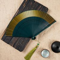 Fan Folding Fan Antique Style Women's Solid Color Gradient Golden Green Summer Portable Jianghu Japanese Fan Wholesale sku image 7