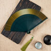 Ventilateur Pliant Ventilateur Style Antique Femmes Solide Couleur Gradient Vert D'or D'été Portable Jianghu Japonais Ventilateur En Gros sku image 7