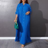 Women's Shirt Dress Casual Standing Collar Button Long Sleeve Solid Color Maxi Long Dress Daily main image 3