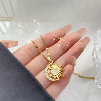 Artistic Sun Moon Stainless Steel Copper Plating Inlay Zircon Pendant Necklace main image 1