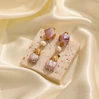 Luxurious Commute Irregular Geometric Natural Stone Freshwater Pearl Copper Plating Inlay Zircon 18k Gold Plated Earrings Necklace main image 6