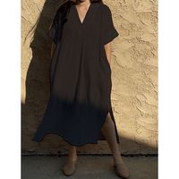 Women's Slit Dress Casual V Neck Short Sleeve Solid Color Maxi Long Dress Daily main image 5