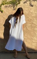 Women's Slit Dress Casual V Neck Short Sleeve Solid Color Maxi Long Dress Daily main image 3