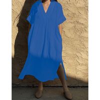 Women's Slit Dress Casual V Neck Short Sleeve Solid Color Maxi Long Dress Daily main image 2