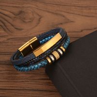 Stainless Steel Pu Leather Casual Hip-Hop Plating Magnetic Braid Stripe Plaid Twist Bracelets Bangle sku image 2