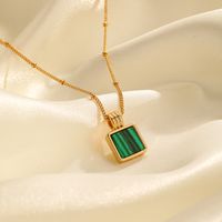 Retro Commute Square Lock Copper Plating Inlay Shell Zircon 18k Gold Plated Pendant Necklace main image 5