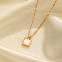 Retro Commute Square Lock Copper Plating Inlay Shell Zircon 18k Gold Plated Pendant Necklace main image 4