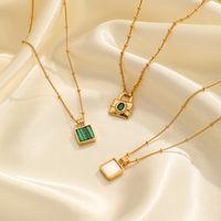 Retro Commute Square Lock Copper Plating Inlay Shell Zircon 18k Gold Plated Pendant Necklace main image 1