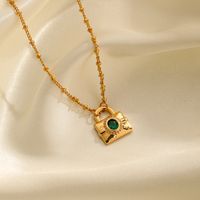 Retro Commute Square Lock Copper Plating Inlay Shell Zircon 18k Gold Plated Pendant Necklace main image 2