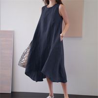 Women's Tank Dress Casual Round Neck Pocket Sleeveless Solid Color Midi Dress Daily main image 4