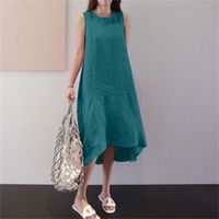 Women's Tank Dress Casual Round Neck Pocket Sleeveless Solid Color Midi Dress Daily main image 3