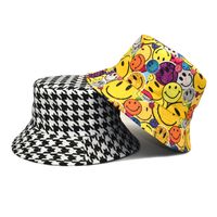 Unisex Modern Style Houndstooth Smiley Face Flat Eaves Bucket Hat main image 1