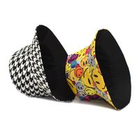 Unisex Modern Style Houndstooth Smiley Face Flat Eaves Bucket Hat main image 3