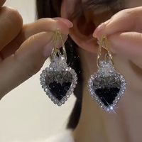 1 Pair Shiny Heart Shape Plating Inlay Alloy Artificial Crystal Earrings main image 3